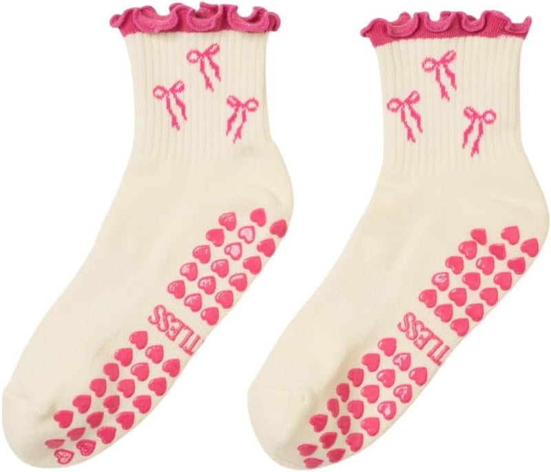 Shapes Studio Crew Half Calf Grip Socks, Cutest Fruits Pilates Socks, Ruffle socks, Non-Slip, Barre Yoga Fitness - Image 1